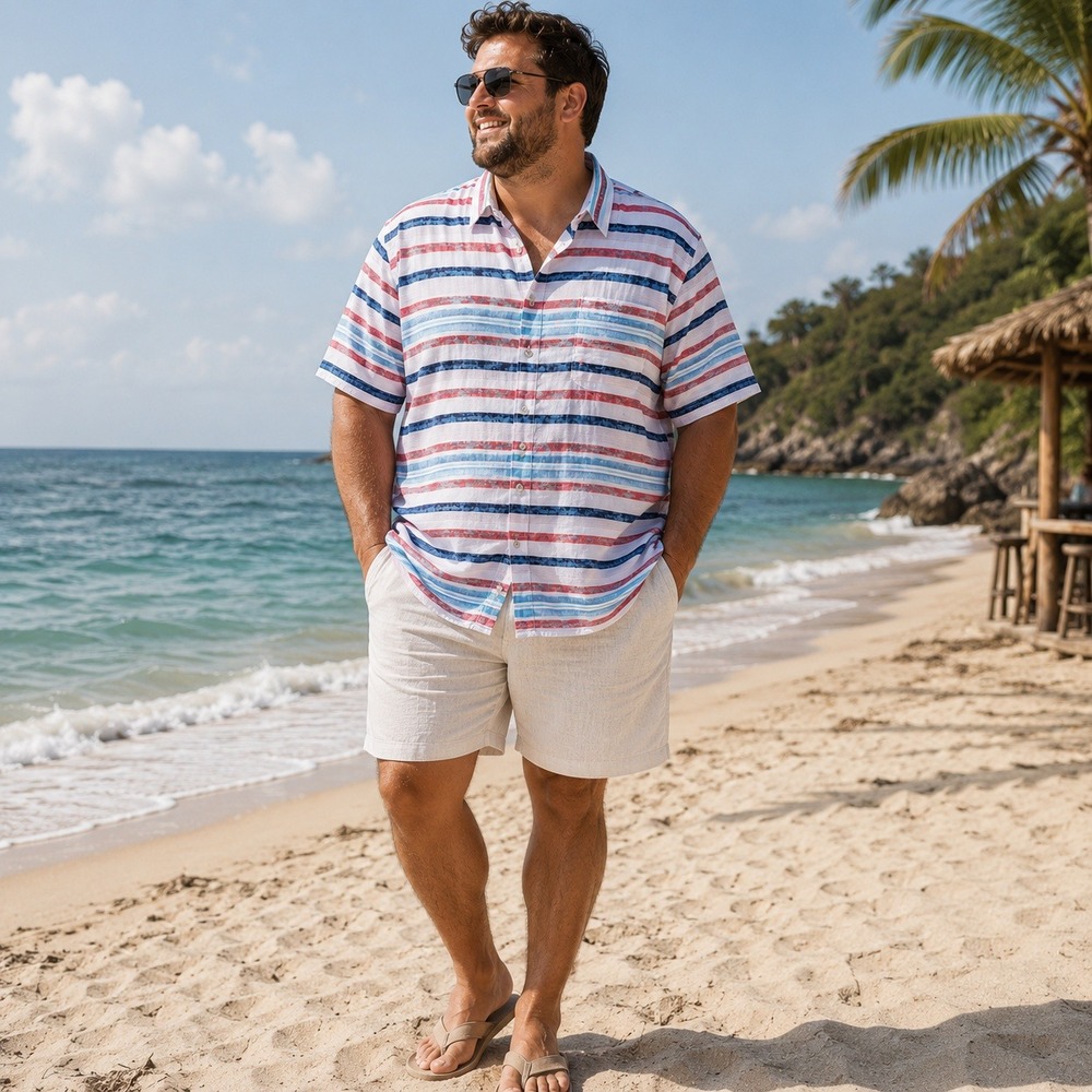 IZOD Saltwater Mens 3XLT Big & Tall Striped Short Sleeve Button Down Shirt